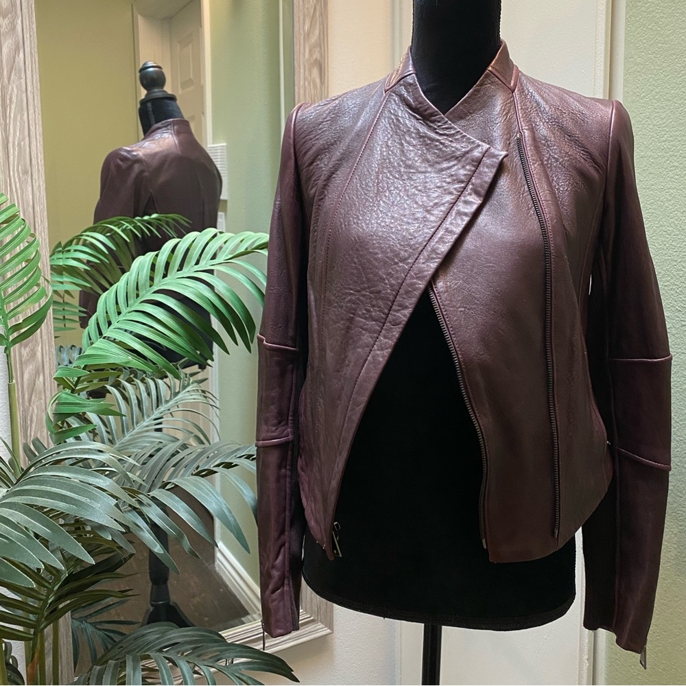 NWOT VINCE. Burgundy Leather Moto Jacket. XS